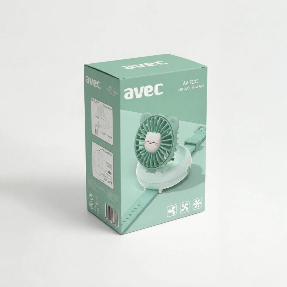 AVEC AV-F135 USB Mini Fan – Taşınabilir, Bileklik Tasarımlı, 3 Kademe Hızlı