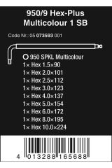 Wera 05073593001 950/9 Hex-Plus Milticolor 1 SB Çok Renkli Allen Anahtar Takımı 9 Parça