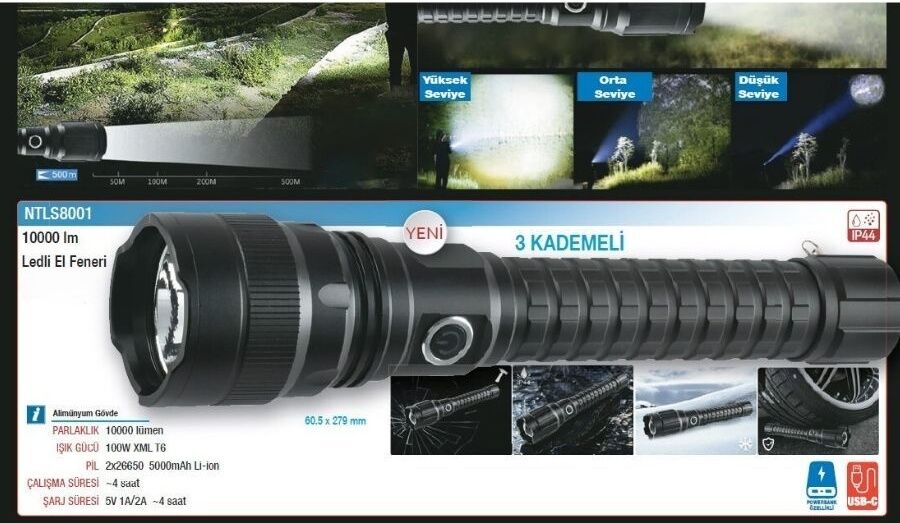 NT EL FENERİ COB LEDLİ 10.000 LÜMEN NTLS8001