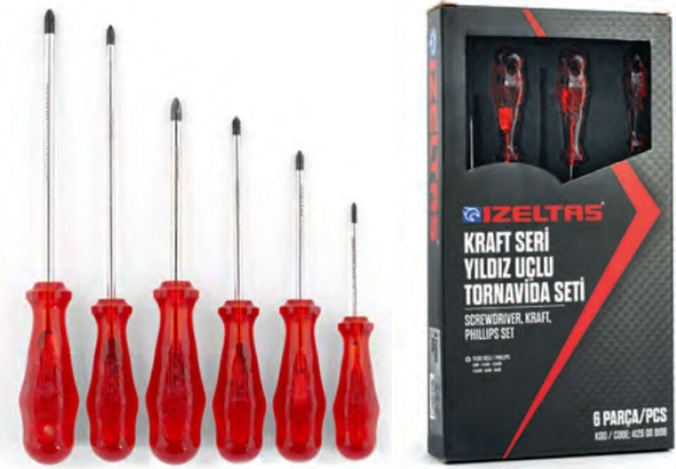 İzeltaş 4120 Kraft Seri Yıldız Uçlu Tornavida Seti 6 Parça – 4120008106