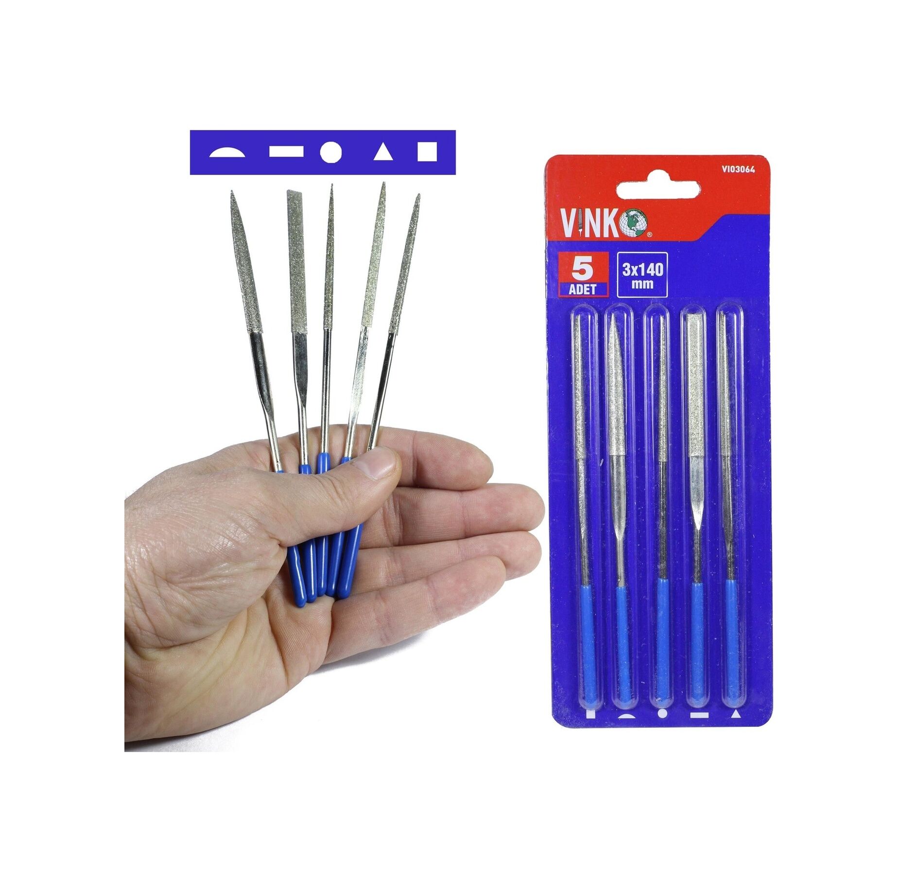 Vinko Elmas Eğe Takımı Izole Saplı 5 Parça 30 X 140 Mm 03064