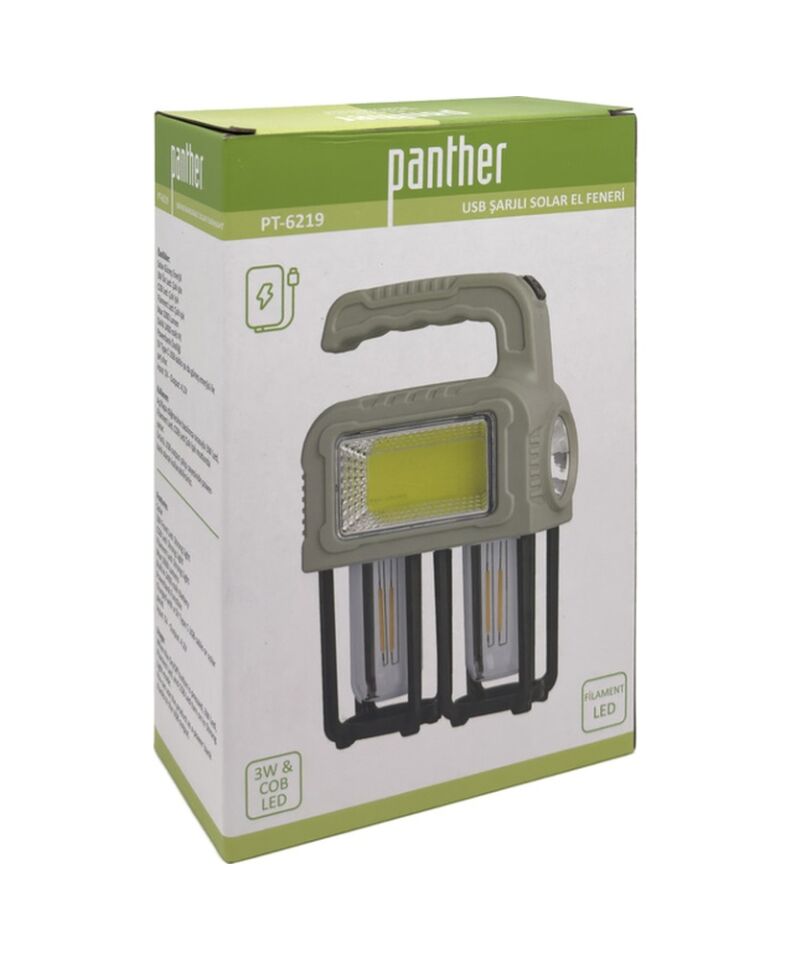 Panther Pt-6219 Usb Şarjlı Solar El Feneri Beyaz