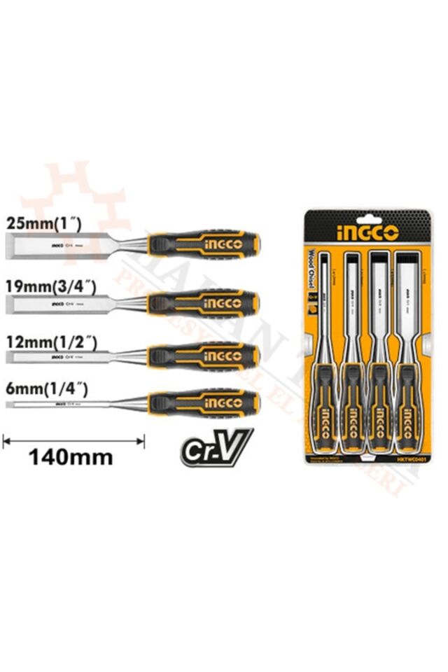 İNGCO ENDÜSTRİYEL 4 LÜ AHŞAP ISKARPELA SETİ HKTWC0401