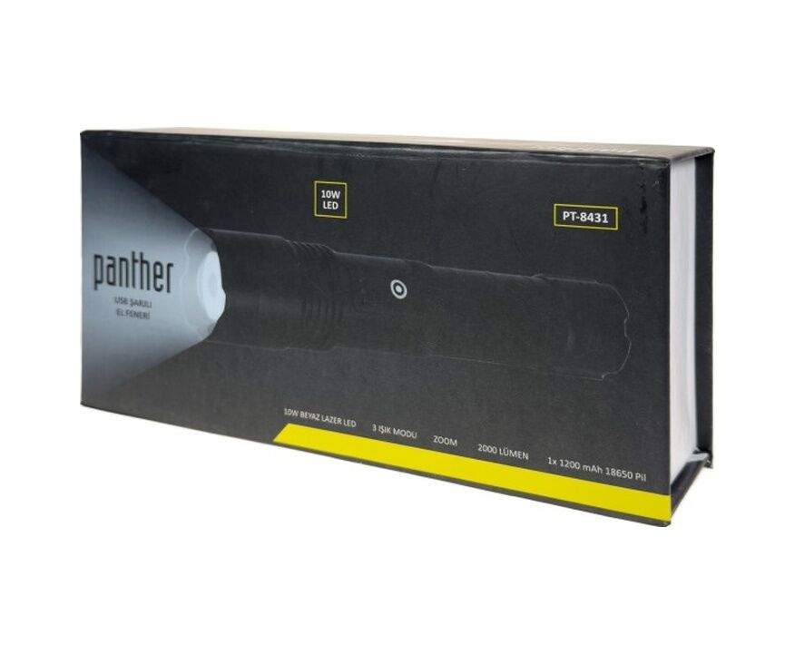 Panther Pt-8431 Usb Şarjlı El Feneri Siyah
