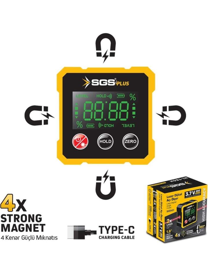 Sgs Lazer Dijital Açı Ölçer Mıknatıslı Sgs5431