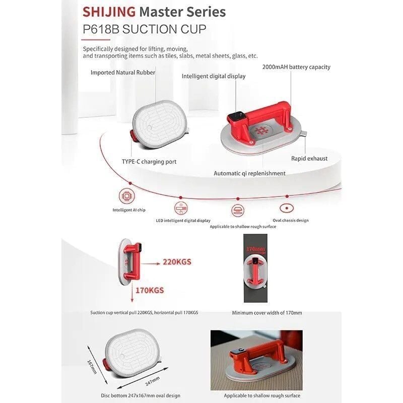 Shijing Tools Dijital Vakum Vantuz 6112 220KG Kapasite