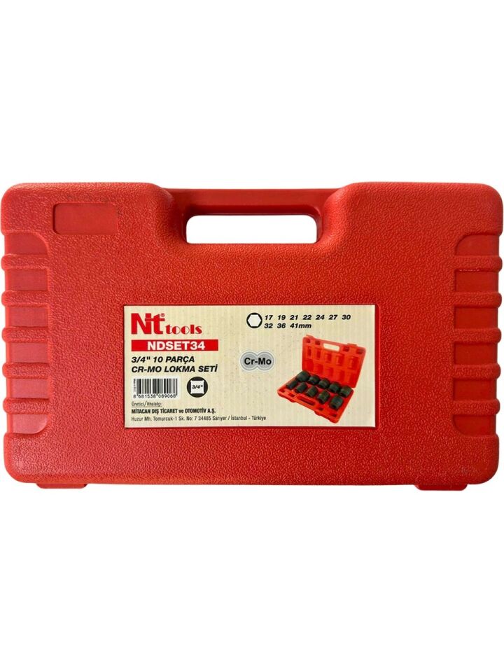 Nt Tools NDSET34 3/4 Altı Köşe Lokma Takımı 10 Parça