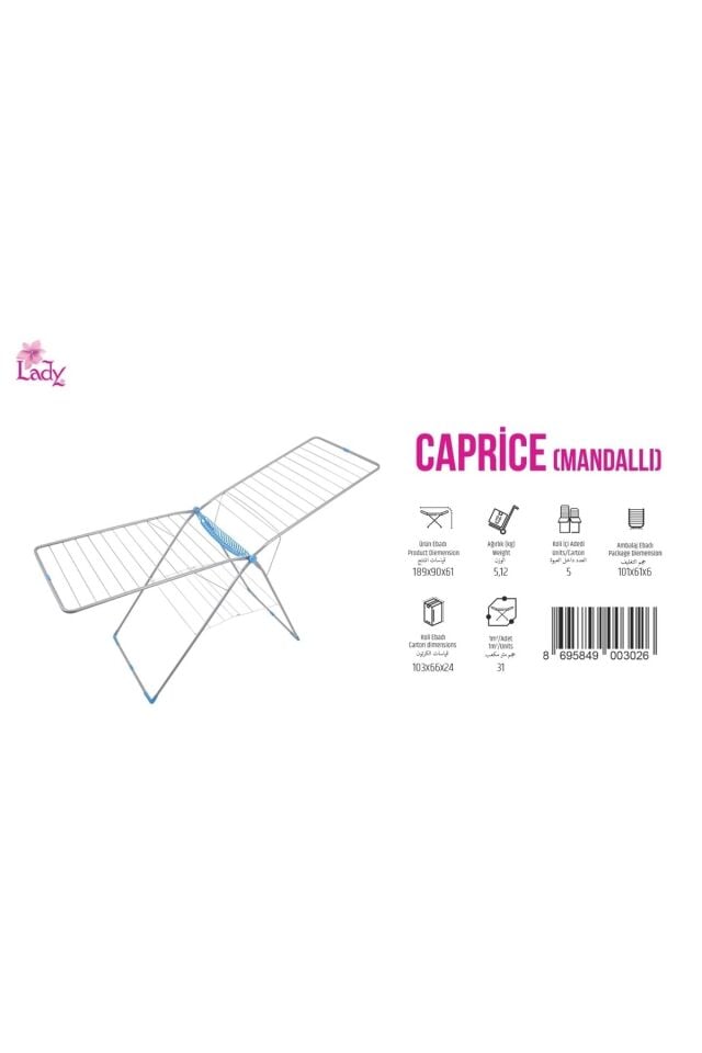 Saraylı Lady Caprice Mandallı Çamaşır Kurutma Askısı - Kurutmalık 189x90x61 Cm