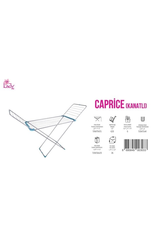 Saraylı Xxx Lady Caprice Kanatlı Çamaşır Kurutma Askısı - Kurutmalık 174x111x55 Cm