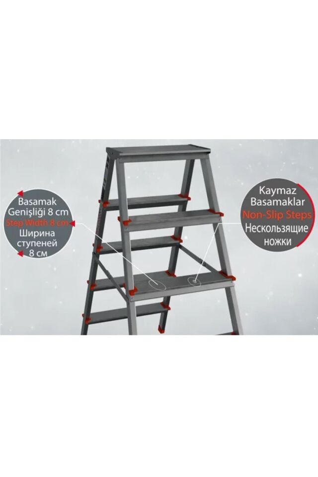 Saraylı Xxx Paslanmaz Alüminyum Çift Çıkışlı Çift Taraflı Seyyar Merdiven 4 4 Basamaklı