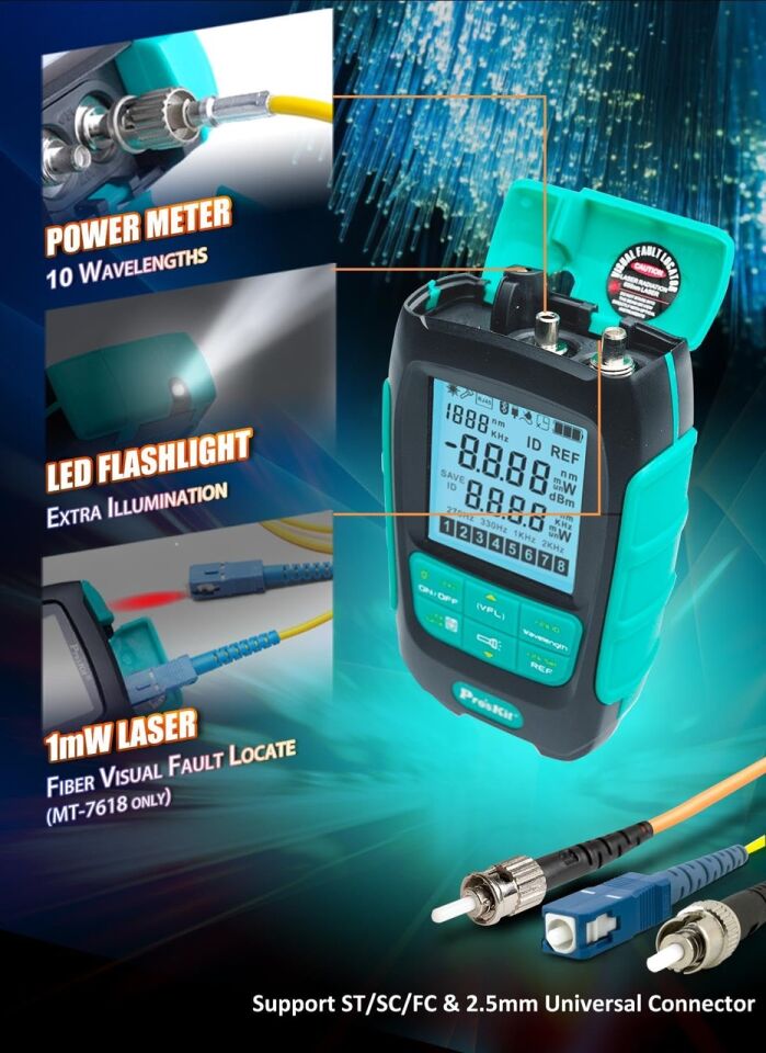 Proskit Mt-7618 Mini Palm 3'ü 1 Arada Fiber Optik Güç Ölçer