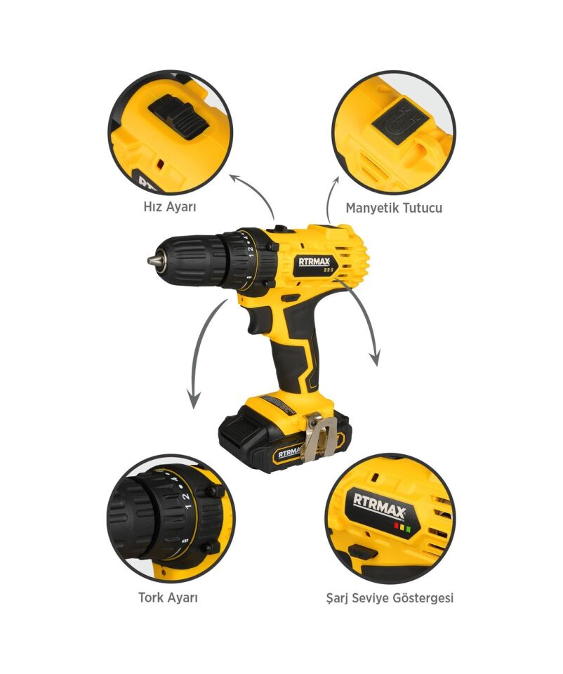 RTRMAX RTM350 Şarjlı Matkap Çift Akülü 30 Nm Li-ion 2x1.5 Ah - Akü Dahil