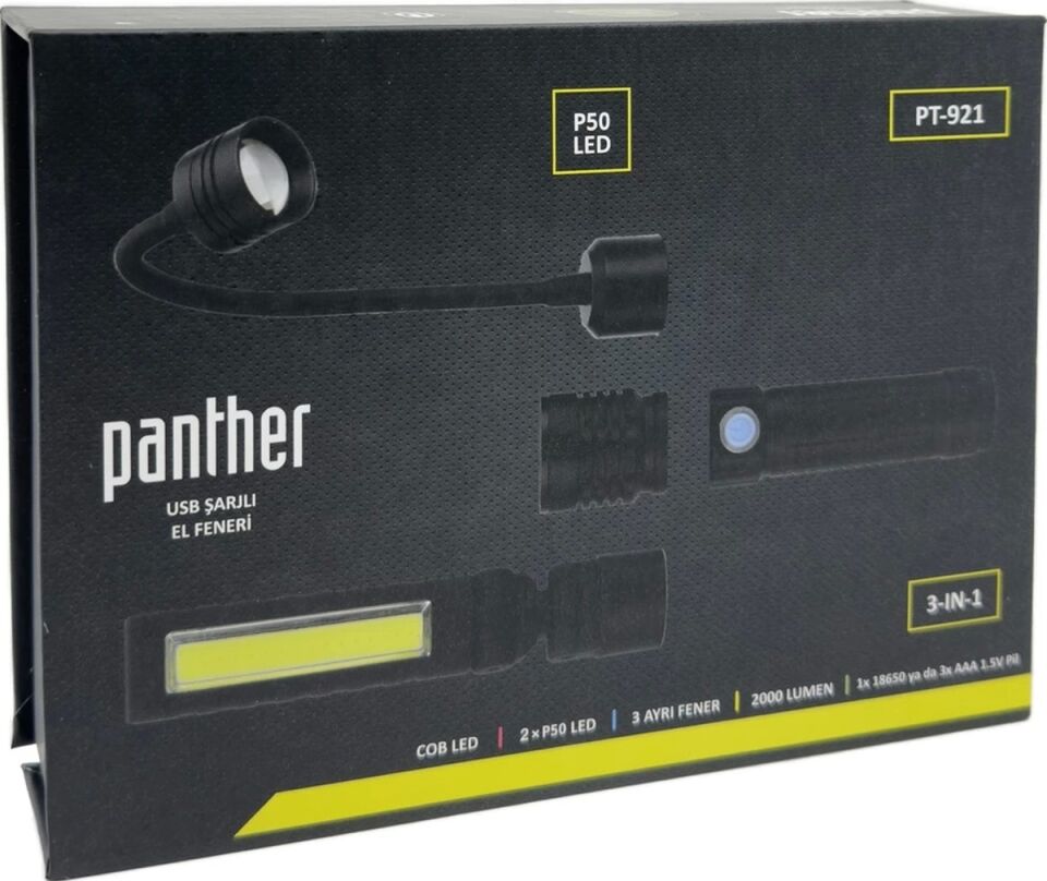 PANTHER USB ŞARZJLI EL FENERİ PT-921