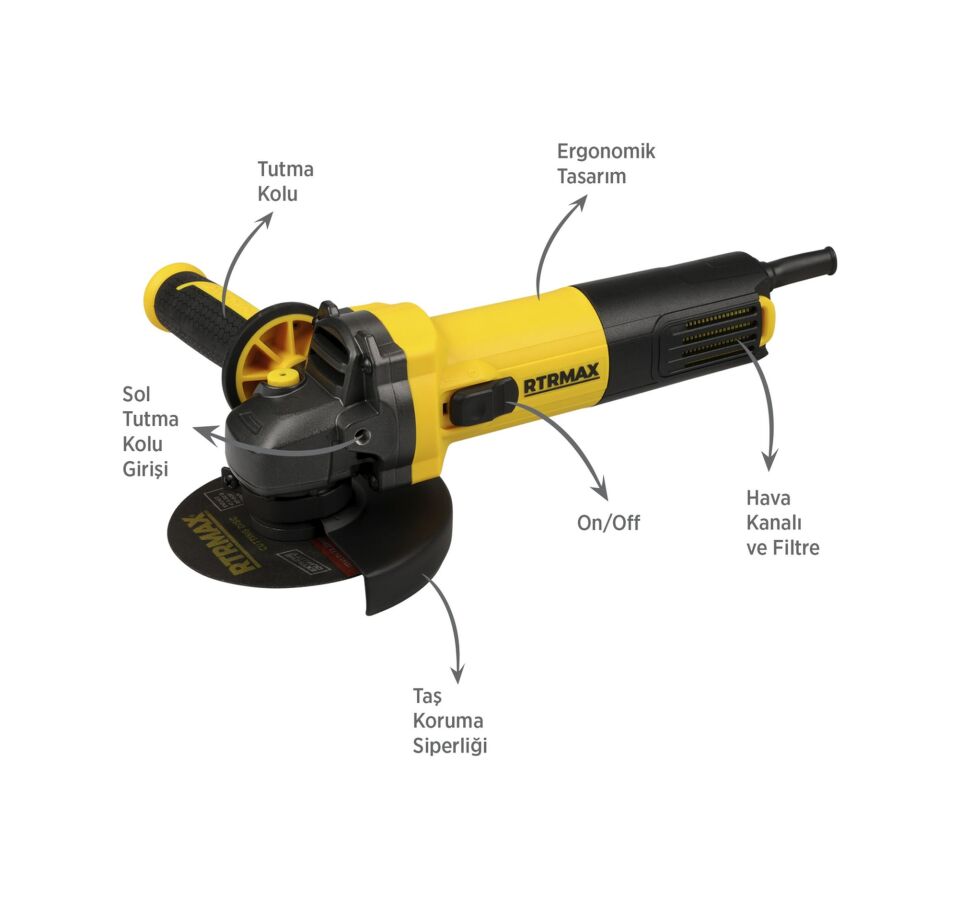 Rtrmax RTM102 Avuç Taşlama Makinası 115 mm 750 W