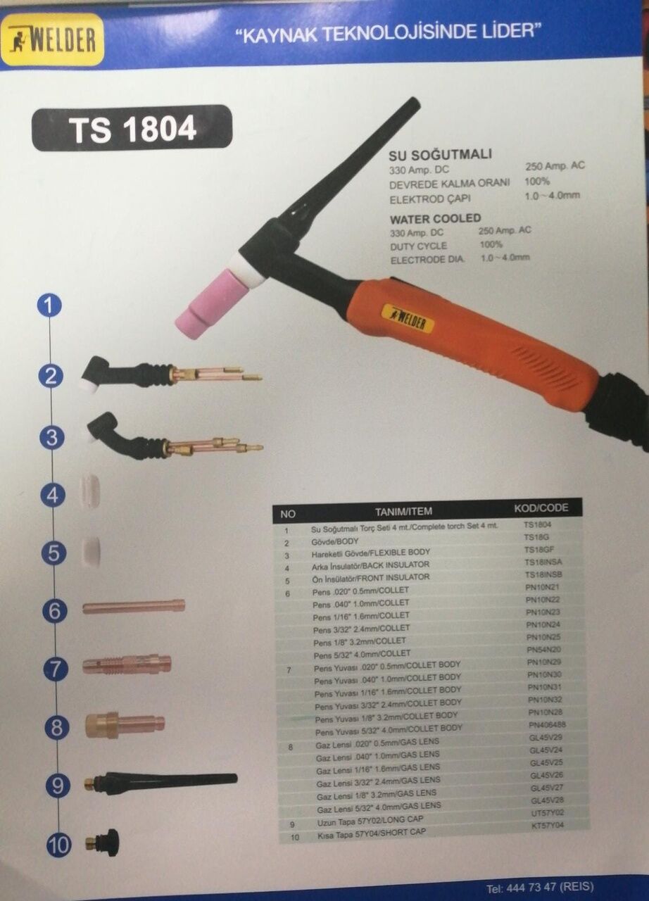 WELDER SU SOĞUTMAI TİG TORÇ SETİ 4 MT TS184