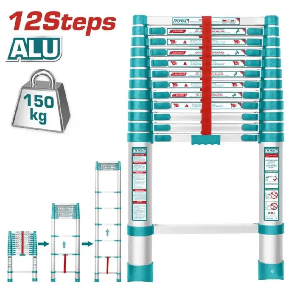 TOTAL Alüminyum Teleskopik 12 Basamak Merdiven THLAD08121