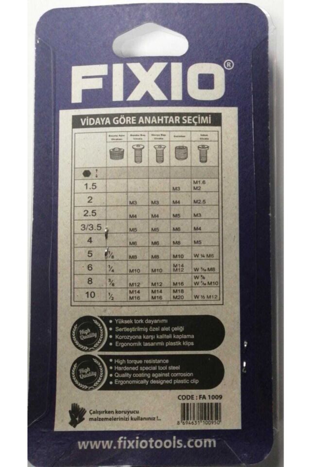 Fıxıo Kısa Allen Anahtar Seti 9 Parça Fa 1009