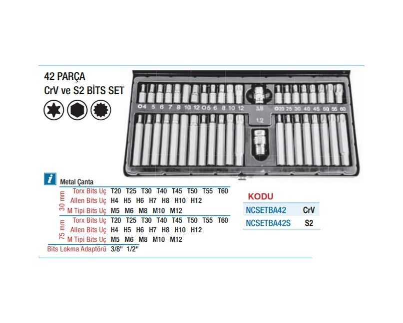 Nt Bits Set Takımı 42 Parça Crv Ncsetba42
