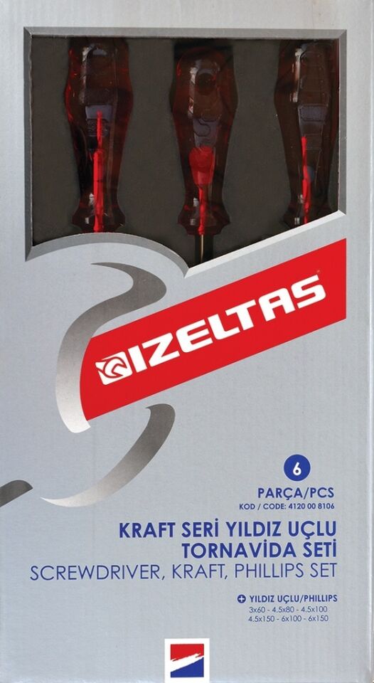 İzeltaş 4120 Kraft Seri Yıldız Uçlu Tornavida Seti 6 Parça – 4120008106