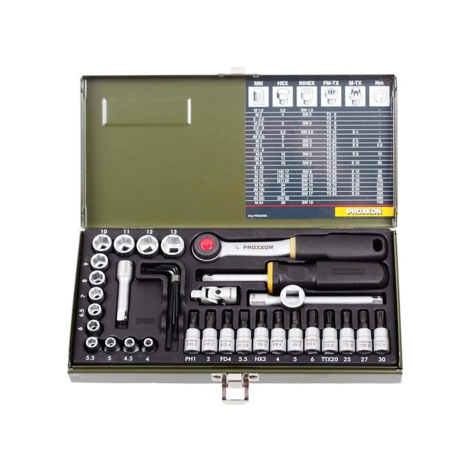 Proxxon 23080 1/4'' Cırcır Kollu 36 Parçalı Lokma + Bits Set