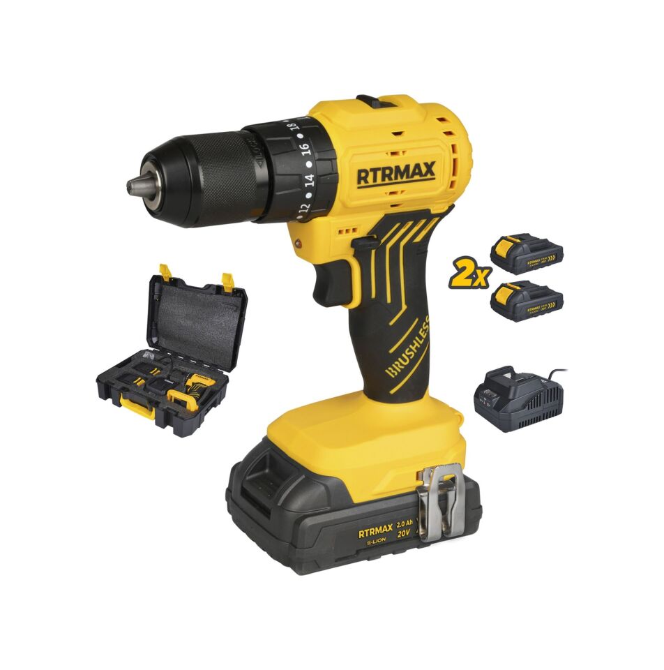 Rtrmax RTS5012 Şarjlı Darbeli Matkap Kömürsüz 54 Nm 2x2 Ah 20V Çift Akü S-Lion