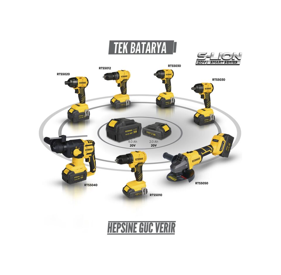 Rtrmax RTS5012 Şarjlı Darbeli Matkap Kömürsüz 54 Nm 2x2 Ah 20V Çift Akü S-Lion