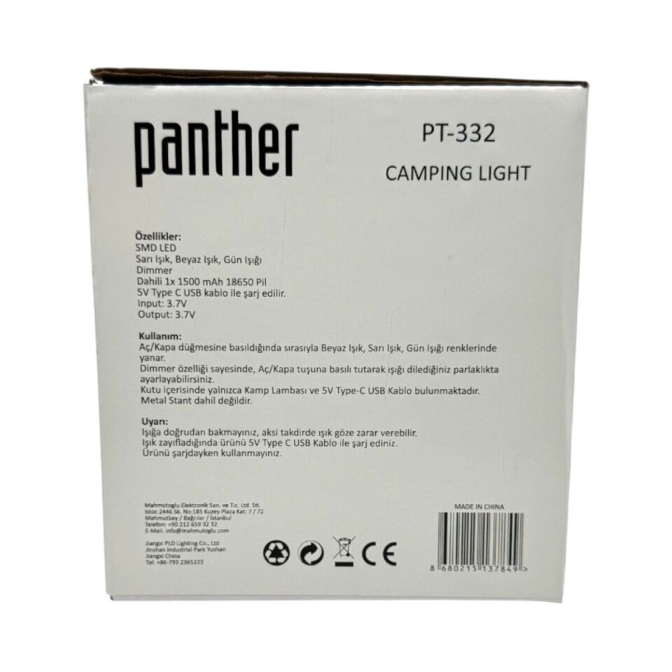 Panther PT-332 USB Şarjlı Kamp Lambası