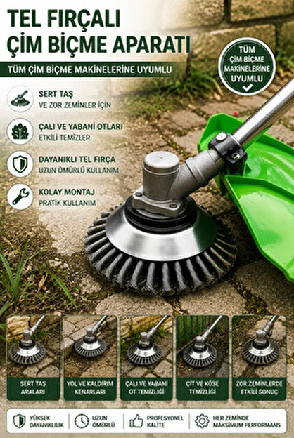 Tırpan Köşe Temizleme Tel Fırça 6'' Çelik Telli Tırpan Aparatı