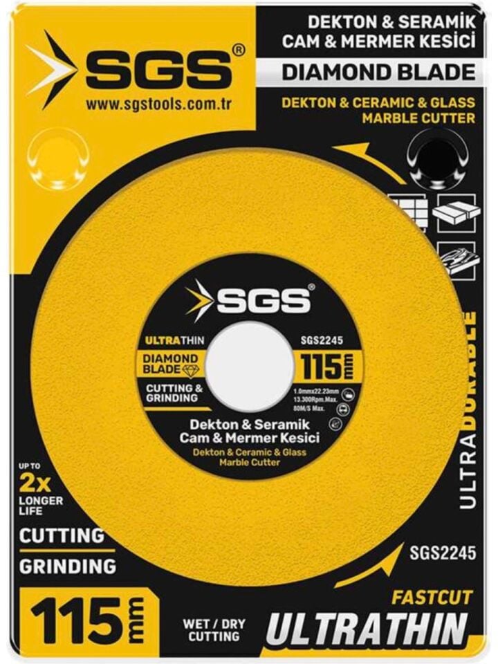 SGS2245 Sgs Cam-Dekton-Seramik-Mermer Hassas Elmas Kesici 115 mm
