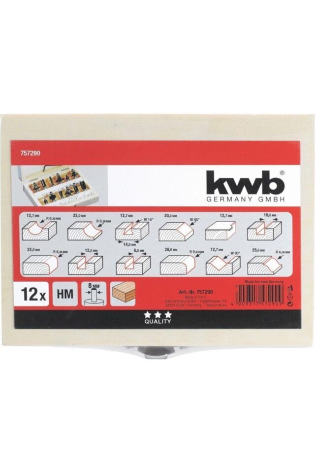 KWB Fräsersatz HM 8 mm 12-tlg Freze Bıçak Seti-8,mm 12 parça  49757290