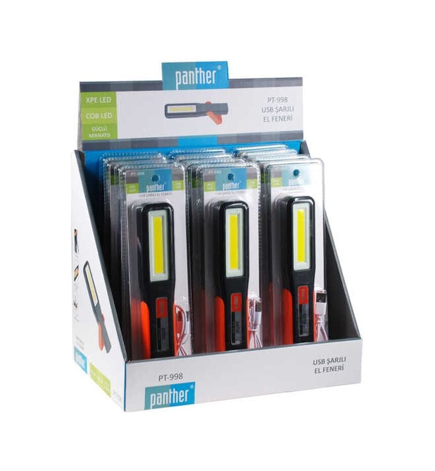 Panther Pt-998 Xpe Led Usb Şarjlı El Feneri Siyah