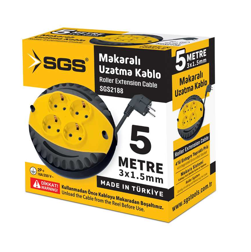 SGS2188 - 5 Metre Makaralı Uzatma Kablo 4 Lü Priz