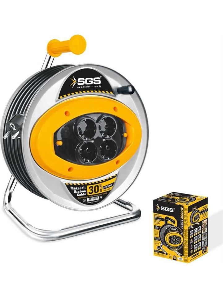 Sgs 2111 30 Metre Metal Makaralı Uzatma Kablosu 3x2,5 Kablo 30 M
