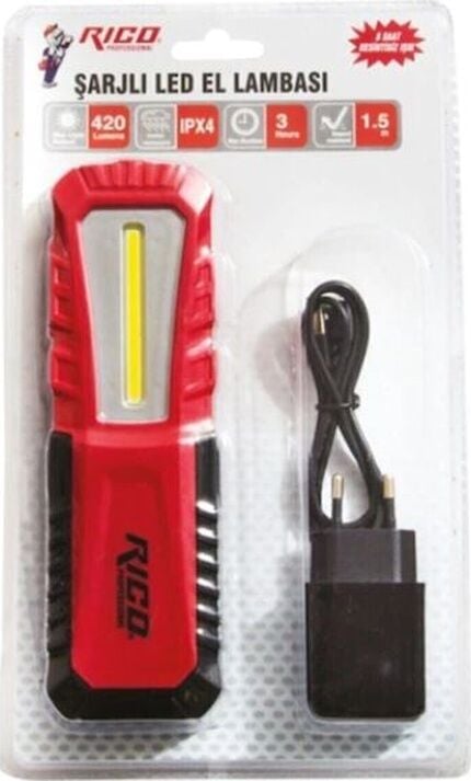 Rico 013-RC0038 420 Lümen Şarjlı Mıktanıslı Led El Feneri Kırmızı - Siyah