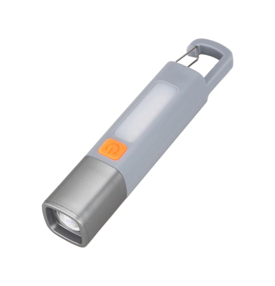 Usb Şarjlı El Feneri 800 Lümen Kamp Lambası Yan Led Özellikli Klipsli Gri