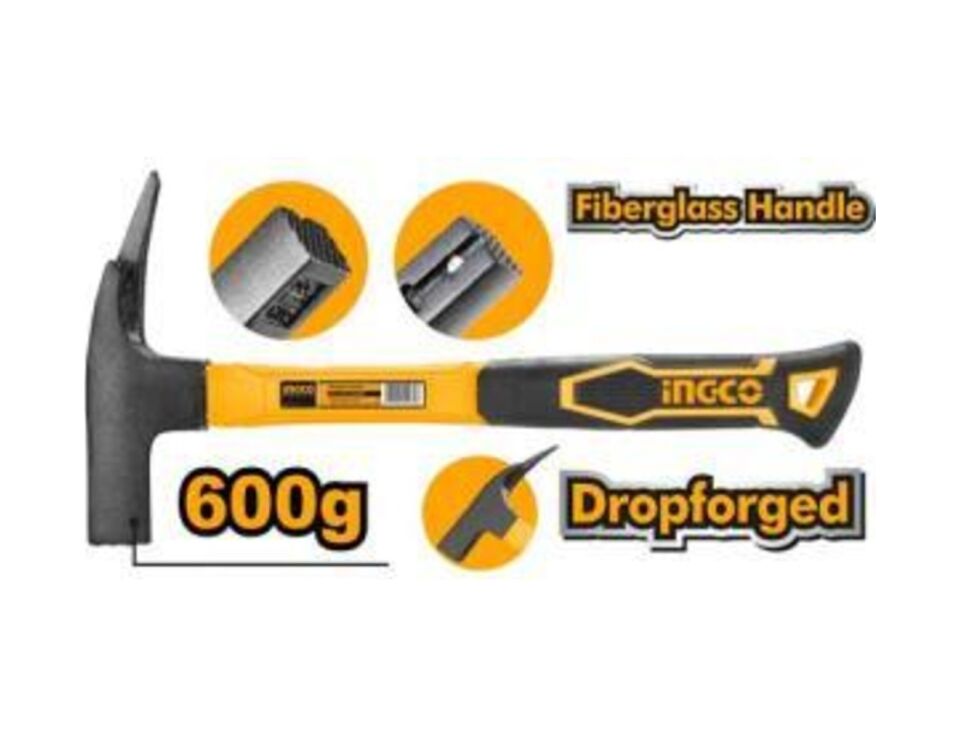 Ingco HRH60028 Fiberglass Saplı Çatı Çekiç 600g