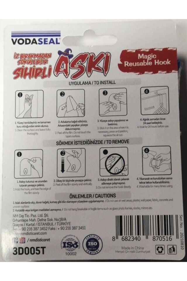 VODASEAL İZ BIRAKMADAN SÖKÜLEBİLİR YUVARLAK ASKI