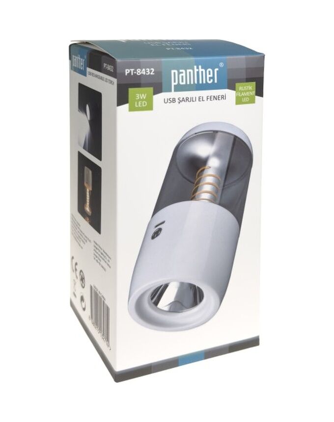 Panther Pt-8432 Usb Şarjlı El Feneri Beyaz