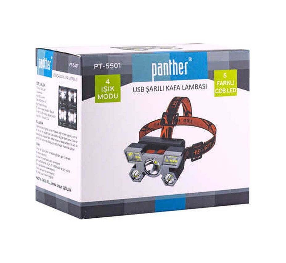 Panther Pt-5501 Usb Şarjlı Kafa Lambası Çok Renkli
