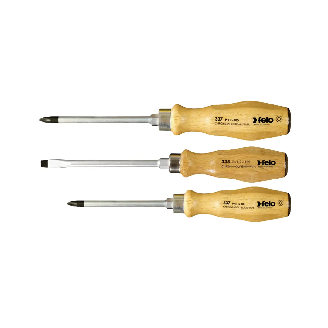 Felo 3lü Takım Ağaç Saplı Tornavida Sapı Darbeli Model Çekiç Vurulabilir Made In Germany