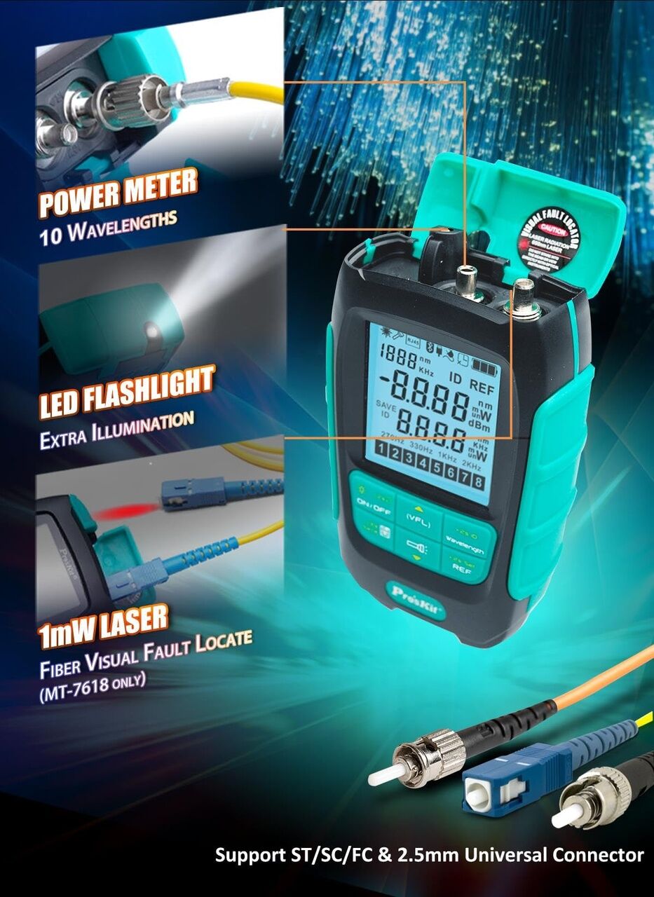 Proskit Mt-7618 Mini Palm 3'ü 1 Arada Fiber Optik Güç Ölçer