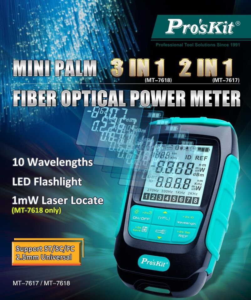 Proskit Mt-7618 Mini Palm 3'ü 1 Arada Fiber Optik Güç Ölçer