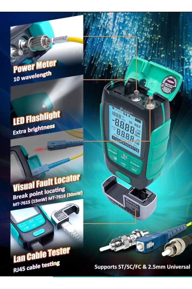 MT-7616 Fiber Optik Power Multimetre4 in 1 4 in 1, 30mW Output Self Calibration