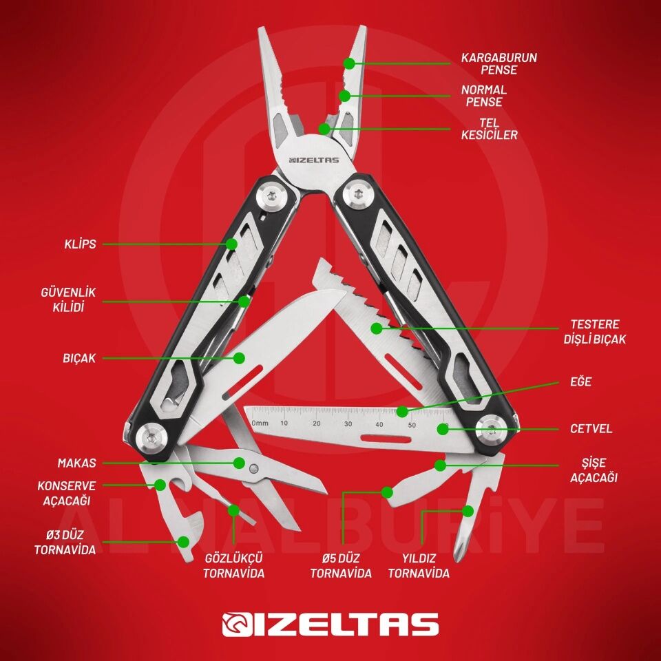 İZELTAŞ MULTİTOOL 15 FONKSİYONLU 155 MM PENSE