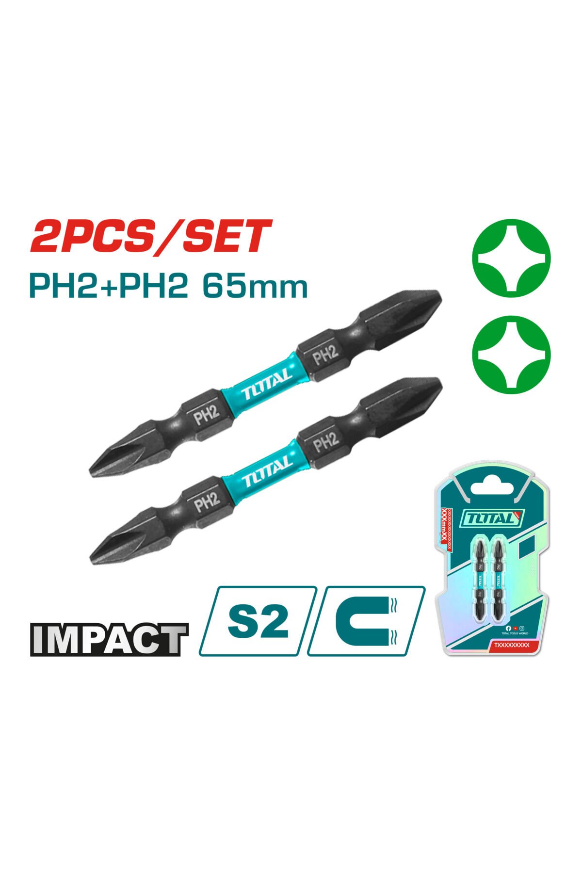 TOTAL DARBELİ ÇİFT TARAFLI 65 MM BİTS UÇ SETİ TACIM72HL665