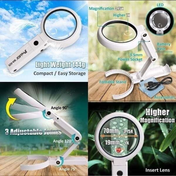 MA-025 Masa ve El Tipi Olabilen Işık Büyüteç 11D(3.75X) 24D(7X) 8 LEDL