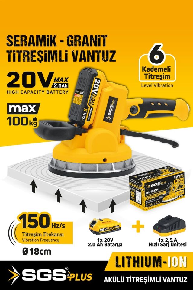 Sgs5415 20 Volt 2 Amper Akülü Titreşimli Vantuz Seramik Granit Mermer Kiremit Döşeme Makinesi