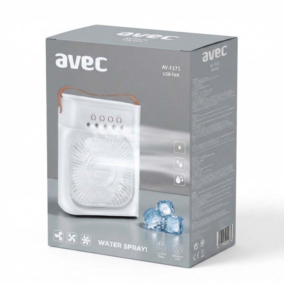 AVEC AV-F171 Su Spreyli USB Mini Fan 3 Kademe Hız Nemlendiricili Masaüstü Fan 6 Renk LED Taşınabilir Hava Soğutucu