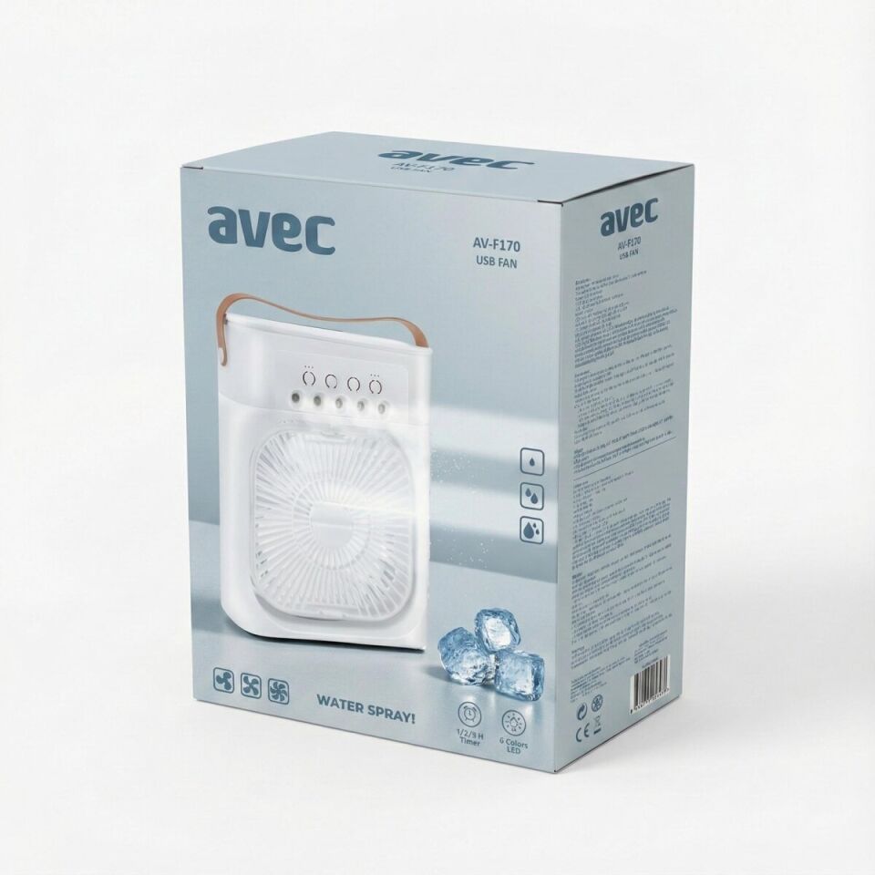 AVEC AV-F170 Su Spreyli USB Mini Fan 3 Kademe Hız Led Işıklı Masaüstü Klima Fan Nemlendirici Taşınabilir Soğutucu