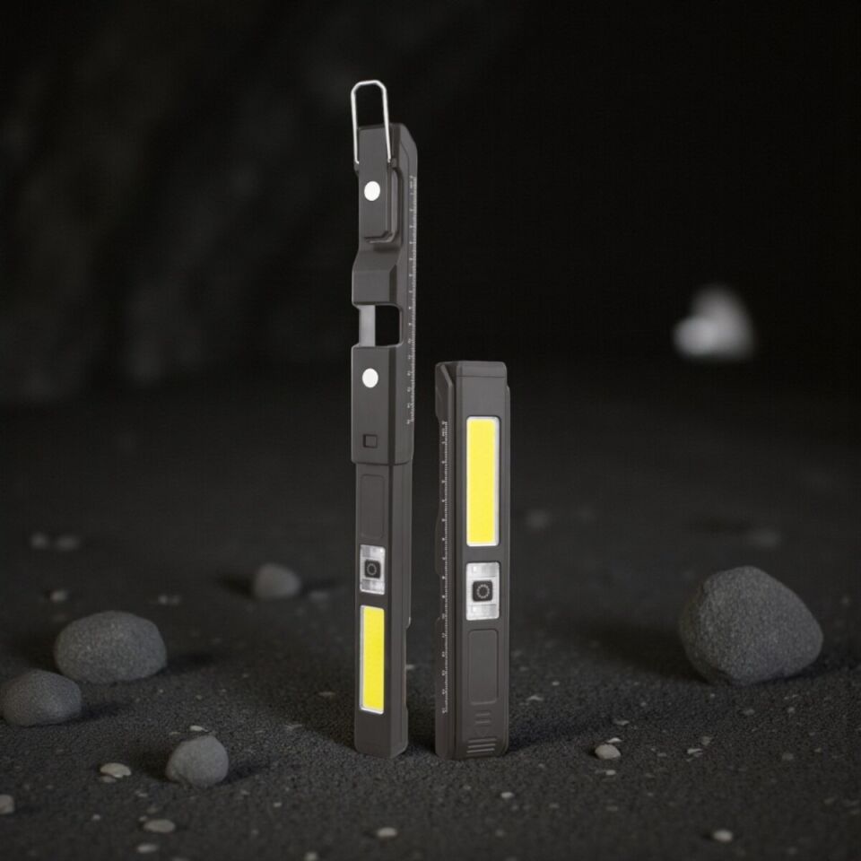 PANTHER PT-922 USB Şarjlı El Feneri 3W Ön Led 2W COB Led Kırmızı/Mavi Flaşör 600 Lumen Metal Askı Mıknatıslı Taşınabilir